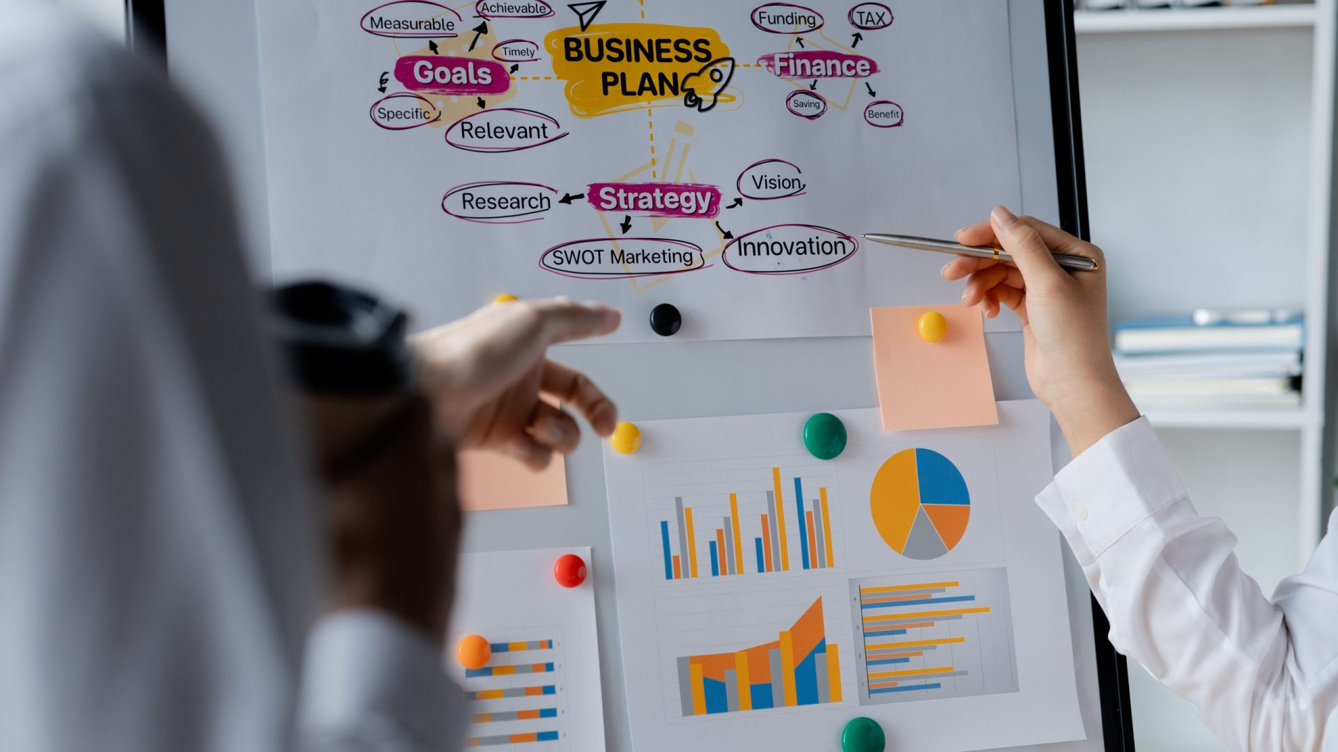 The sales department is having a monthly summary meeting to bring it to the department manager, they are verifying the correctness of the documents that are prepared before bringing in to the manager