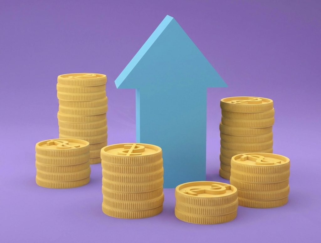 3D illustration representing compounding business growth and financial success.