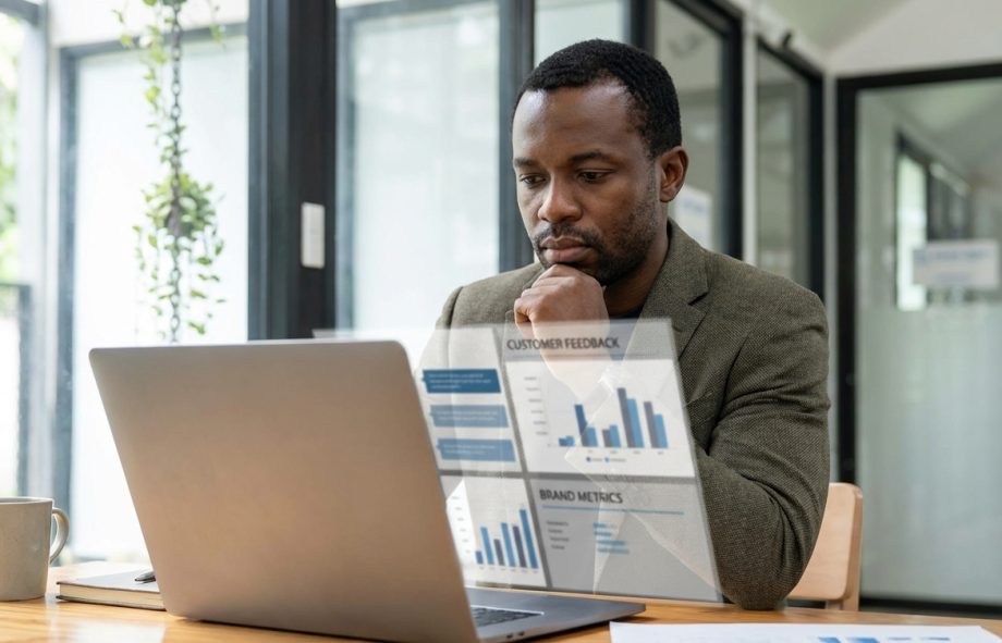 A marketer reviewing customer feedback and performance metrics to understand why the brand is being perceived differently than intended.