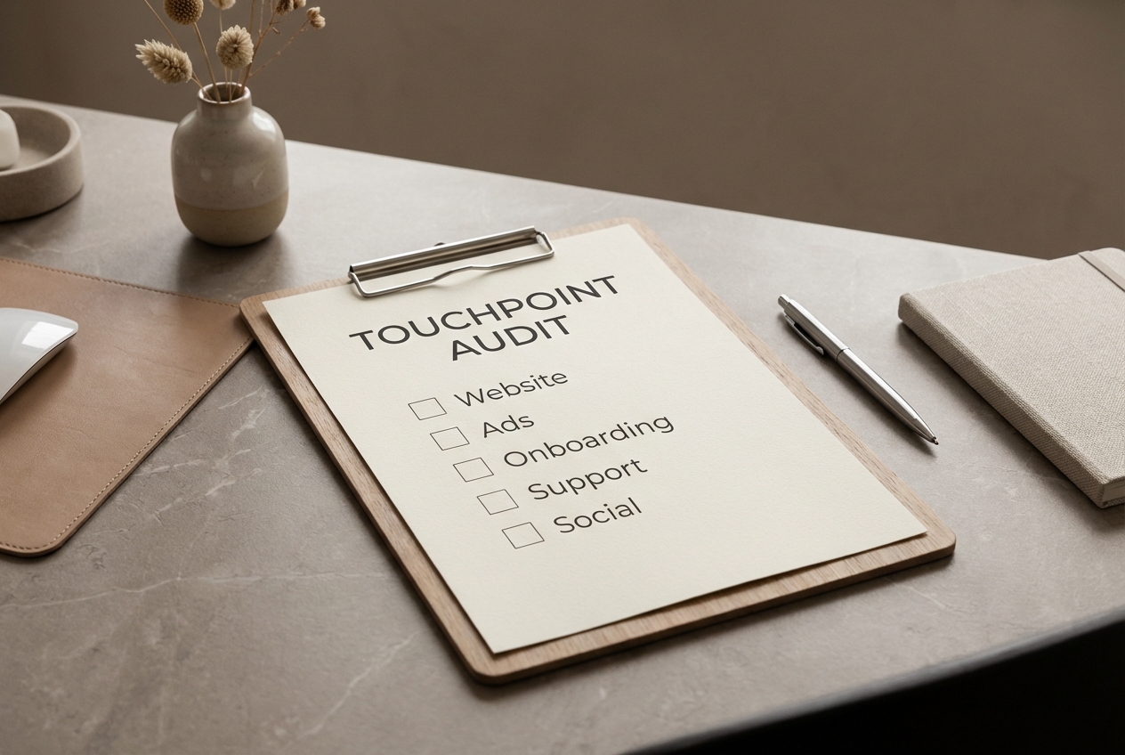 An Image of a touchpoint audit checklist used to align brand identity with brand perception across key customer interactions.