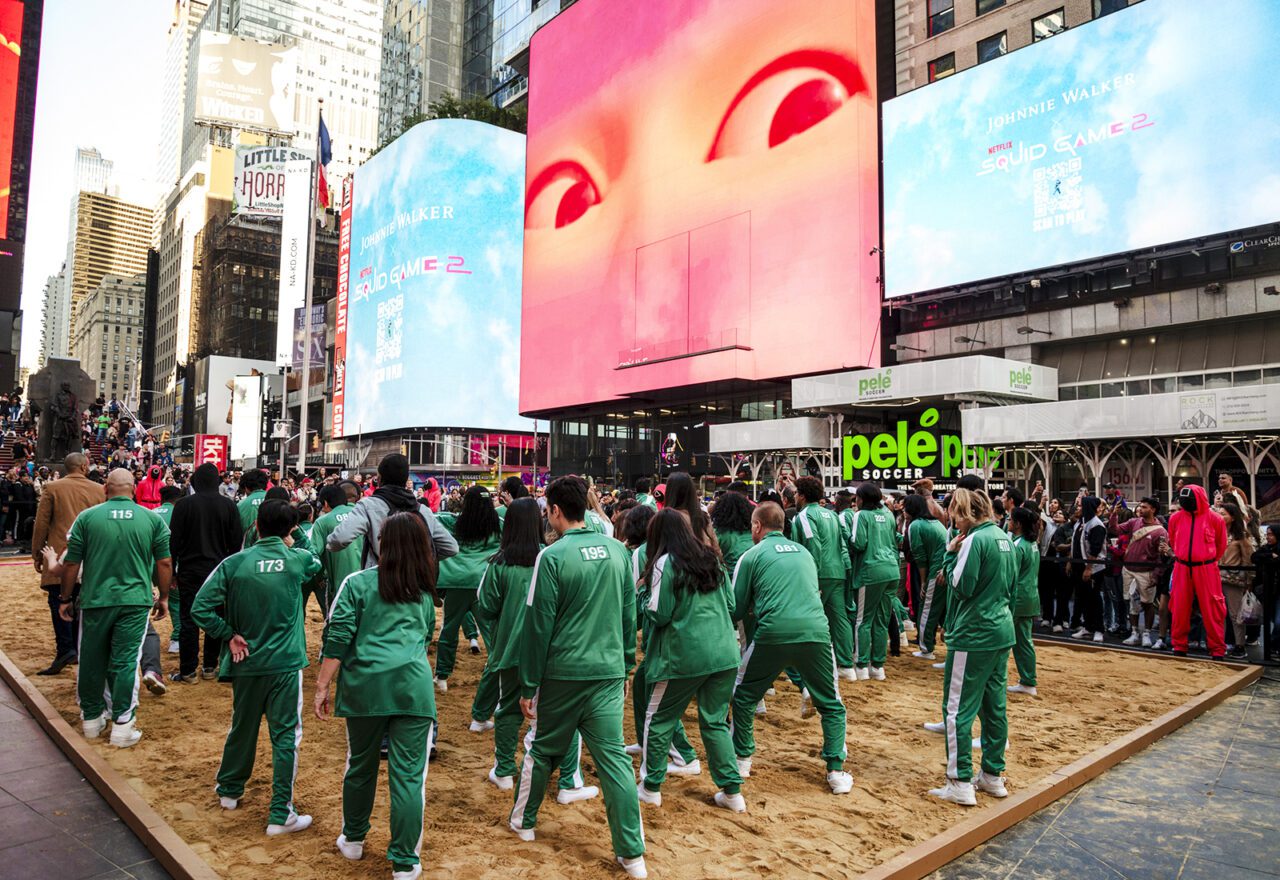 Netflix Squid Game experiential activation in a public city space, illustrating how digital branding becomes instantly recognizable through culture-driven moments.