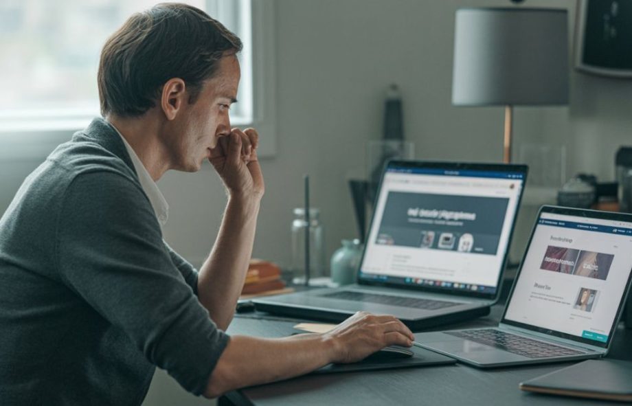 Founder reviewing digital brand experience touchpoints across platforms