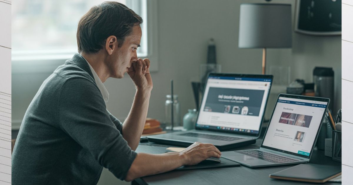 Founder reviewing digital brand experience touchpoints across platforms