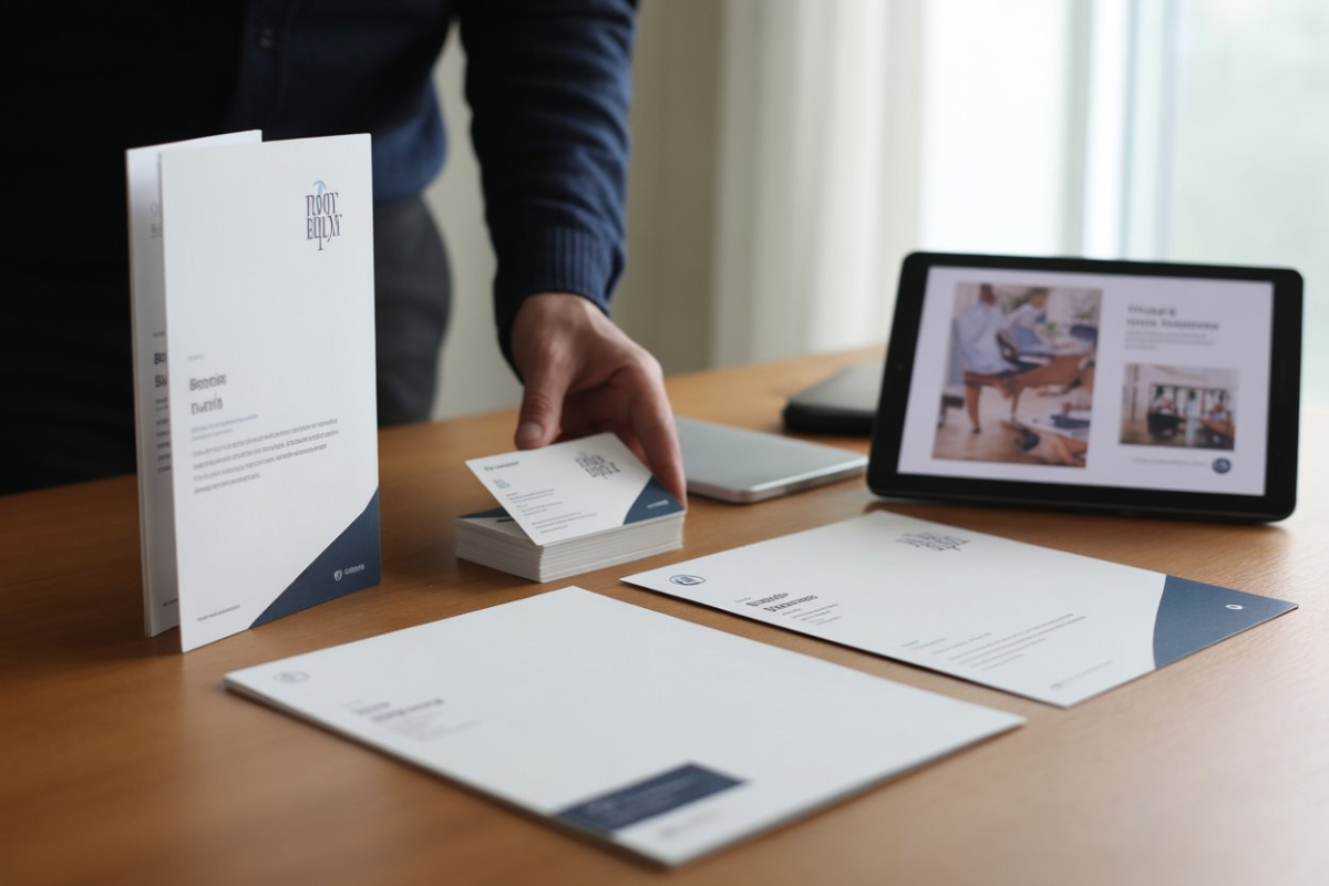 Marketing collateral set that shares one visual identity to strengthen recall.