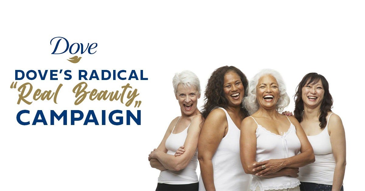 Promotional graphic for Dove's Radical Real Beauty Campaign featuring diverse women, used to illustrate how customer insight can transform brand positioning.