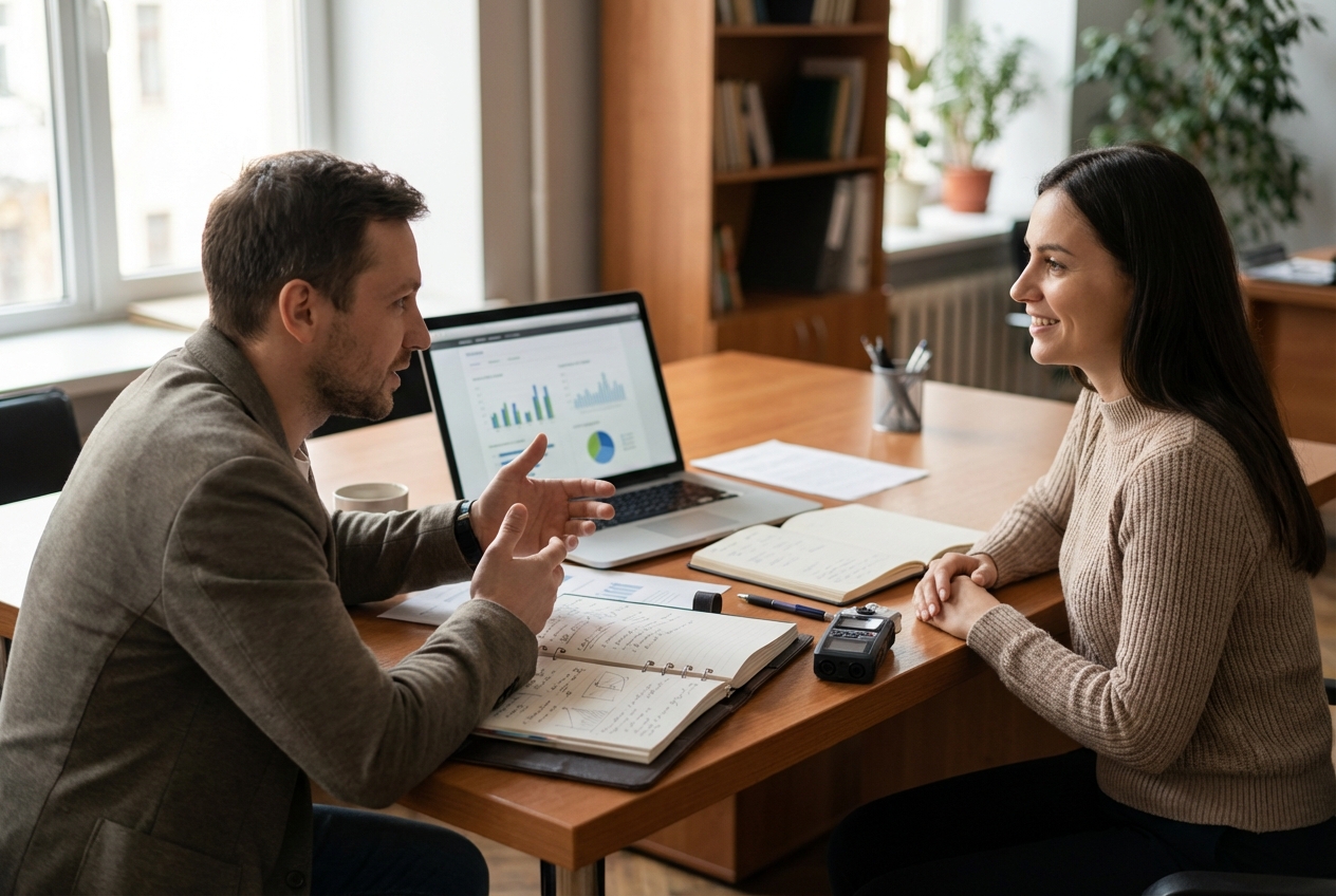 Image of a customer interview used to uncover real buying decisions and hesitation.