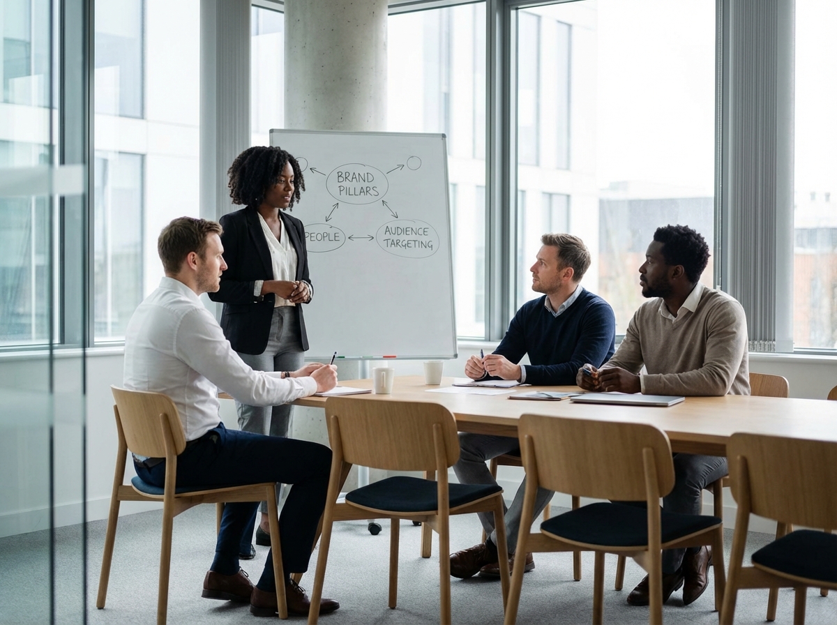 Image of a brand strategy session turning market research into action.