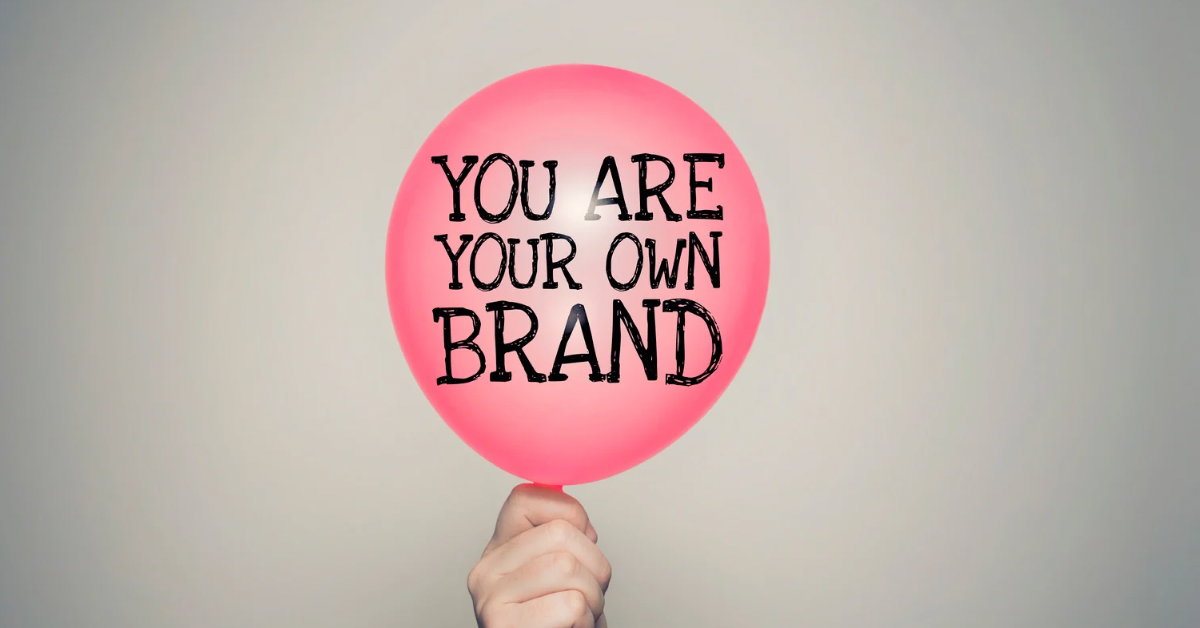 You are your own brand” text on a pink balloon, introducing the idea that employees are the first audience and carriers of a brand story.