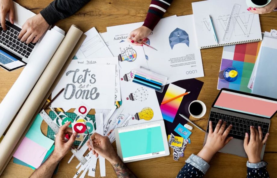 Brand strategy board showing consistent logo and color system planning
