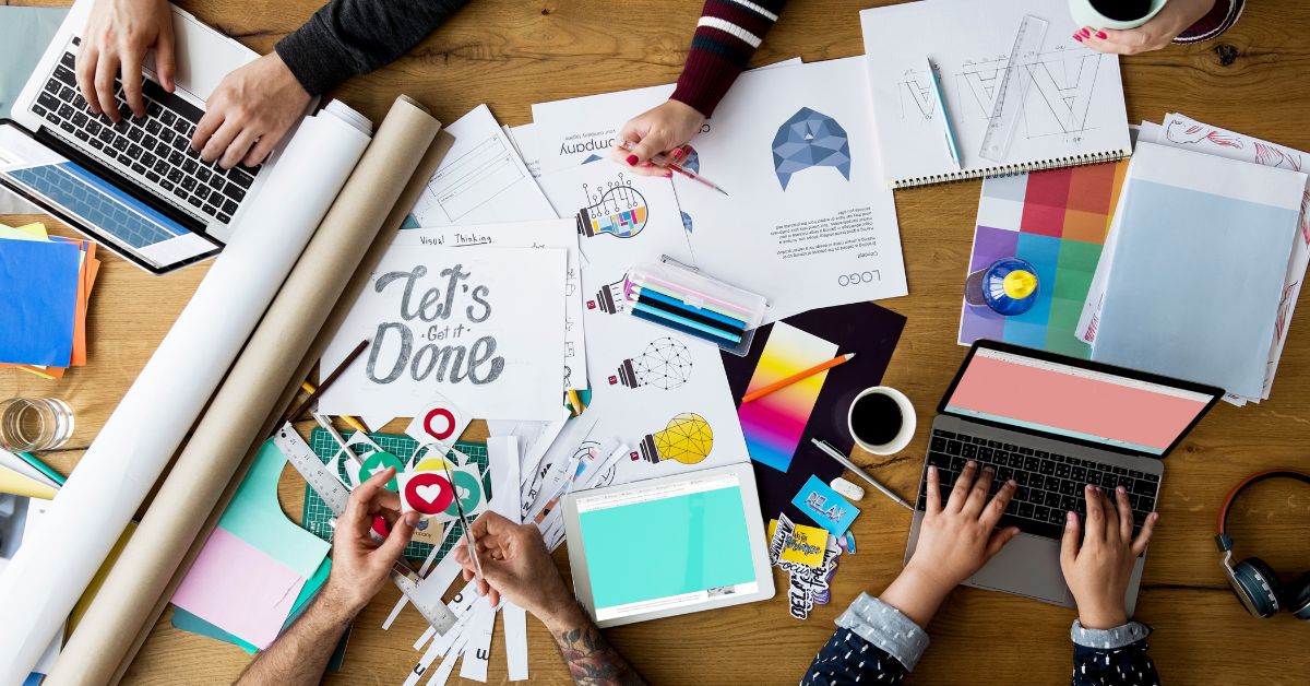 Brand strategy board showing consistent logo and color system planning