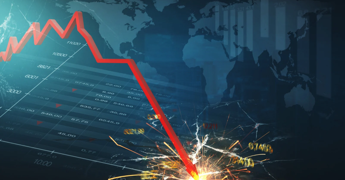 Downward red arrow graph representing the declining effectiveness of standalone visual identity in modern branding.