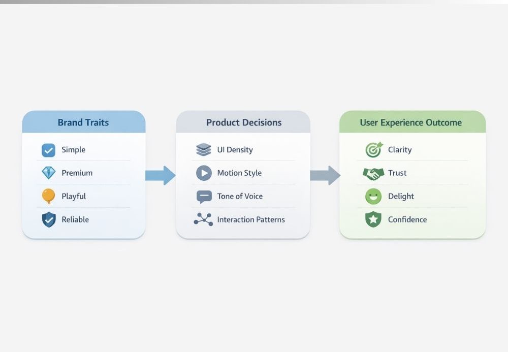 Diagram showing how brand traits translate into product design decisions and user experience