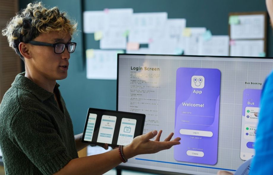 User interacting with a digital product interface that reflects brand identity through design elements