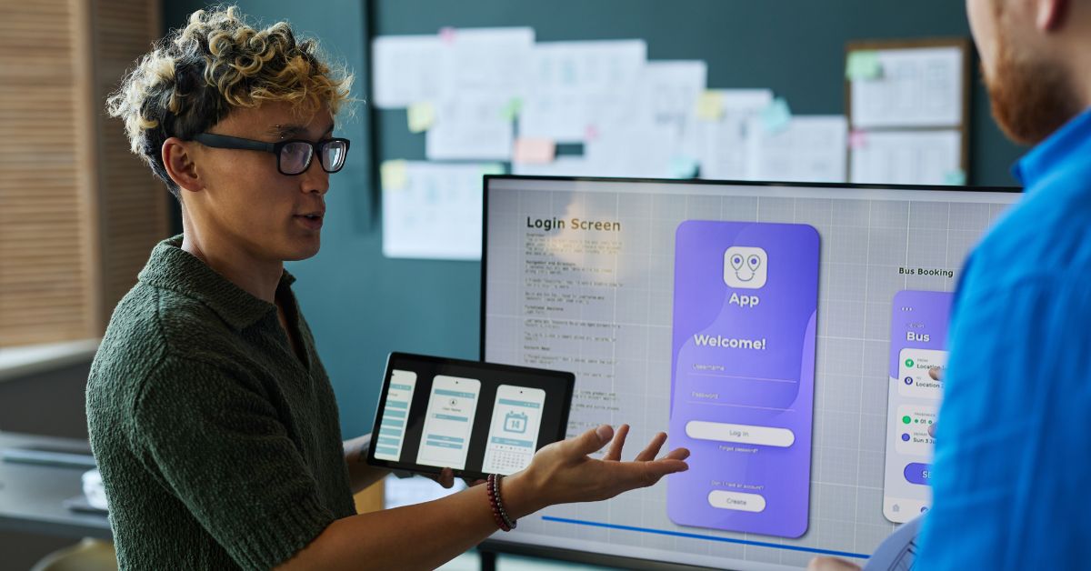 User interacting with a digital product interface that reflects brand identity through design elements