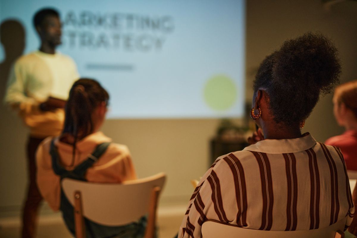 Marketing team balancing storytelling with analytics in campaign planning