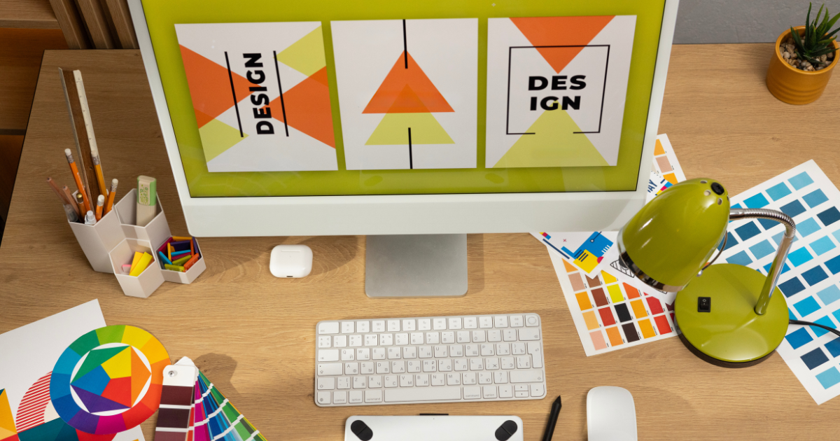 Brand design system showing consistent color palette, typography, and layout rules across multiple touchpoints