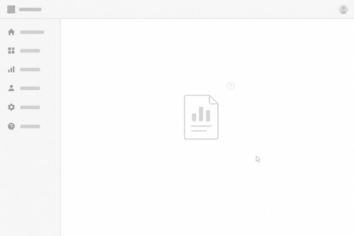 Product dashboard showing an empty state with no guidance, demonstrating a common first-time user experience failure