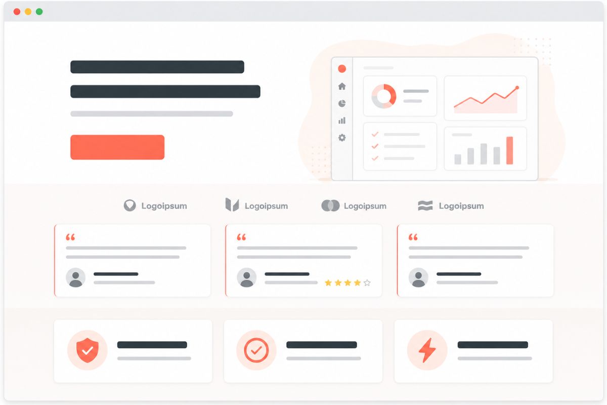 Website landing page designed for first-time visitors with clear value proposition, social proof, and a single call to action